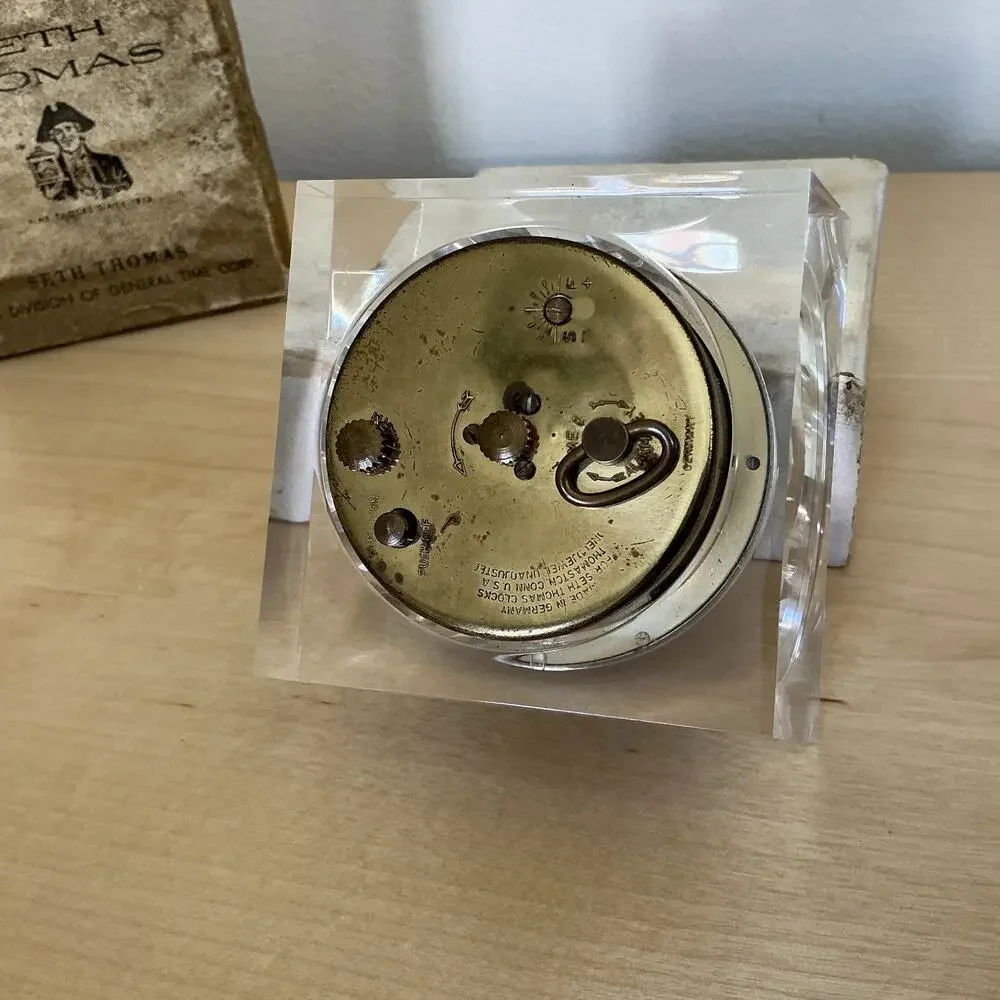 Vintage Seth Thomas Solitaire No 0787 Lucite Alarm Clock w Box As Is Not Wrkng